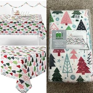 60in x 102in tablecloth happy whimsical christmas tree forest
